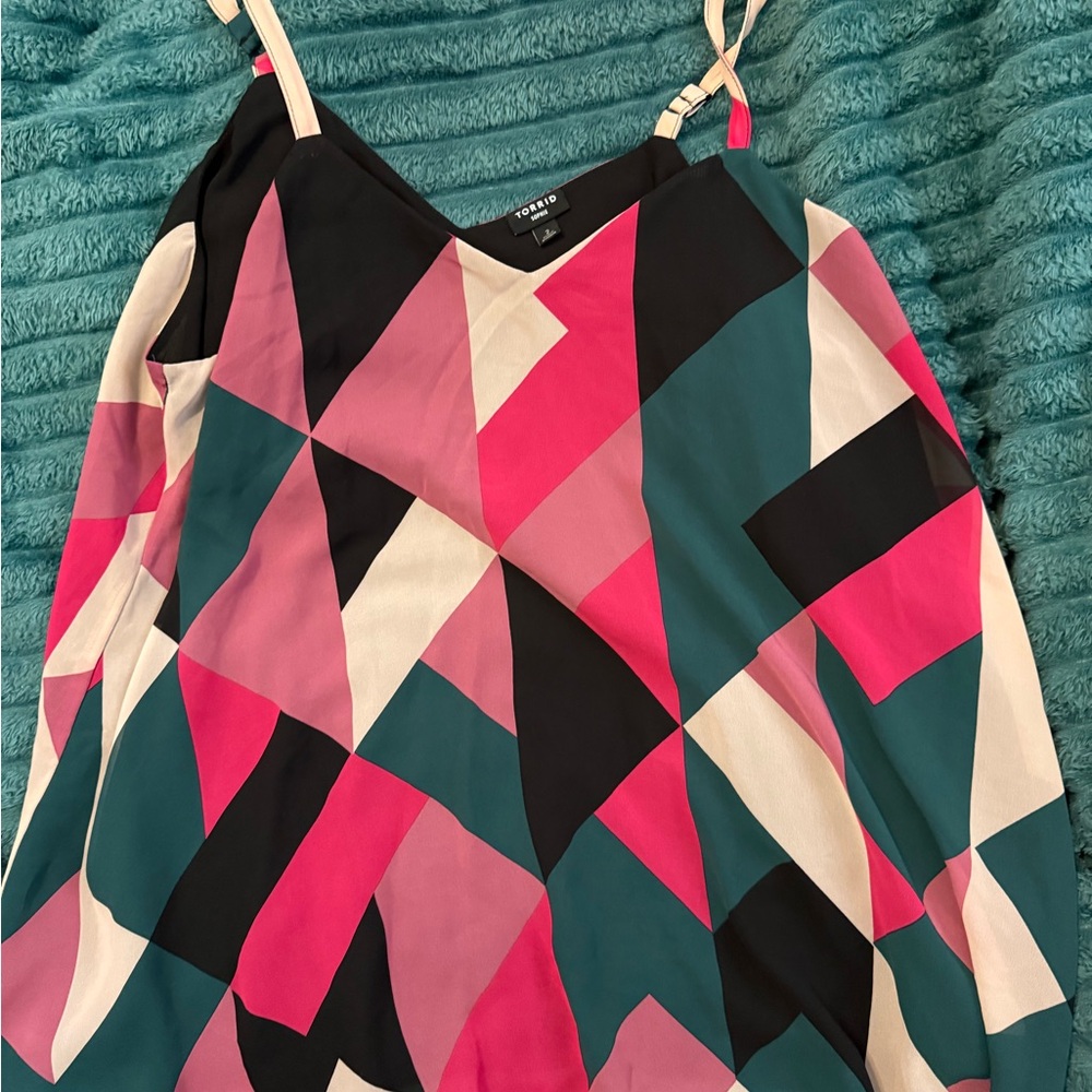 Torrid Pink Geometric Print Spaghetti Strap Tank Top